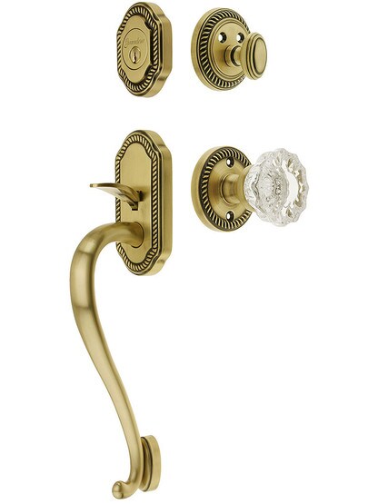 Newport Entry Lock Set in Antique Brass Finish with Versailles Knob and